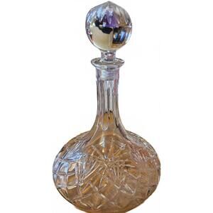 Vintage Yugoslav Lead Crystal Decanter – Ribbed Melon & Ball Stopper